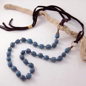 Denim Lapis Pebble Adjustable Necklace